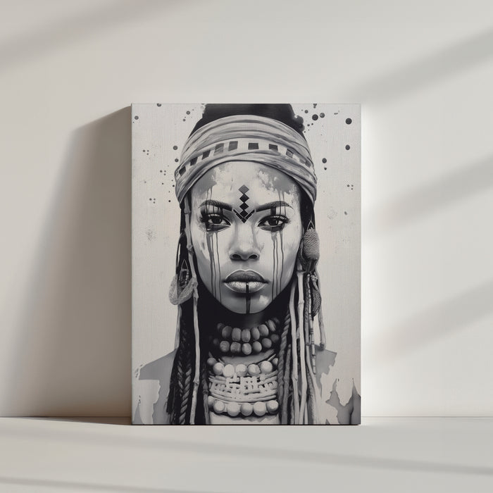 Portrait hyper réaliste d'une indigène africaine sur fond blanc abstrait