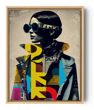 Psychedelisches Mode-Wandbild, Groove-Punk-Mode, Sonnenbrille, Collage, typografische Modefotografie, farbenfroh