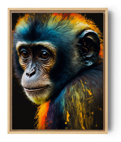 Tableau déco jeune singe au pelage en couleur, street art