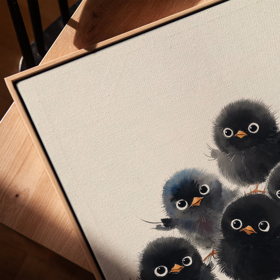Poussins noirs encre de Chine tableau pour bureau scandinave minimaliste