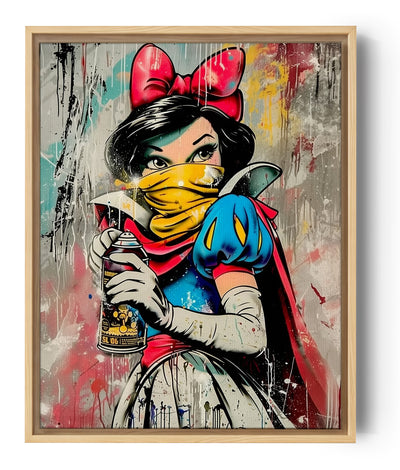 Bunte urbane Kunst, die eine Prinzessin mit einer Sprühdose darstellt, lebendiger Pop-Art-Stil
