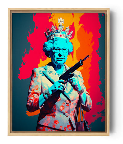 illustration de reine d'Angleterre en gangster Essayez avec l'orthographe gangter dans un style audacieux et colorée