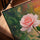 Rose à l’huile tableau pour salon cadre chêne doré