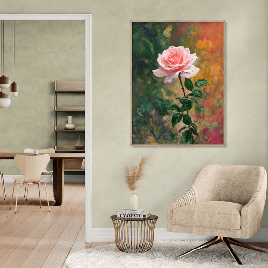 Tableau mural de rose élégante dans un décor de salon raffiné, style romantique et fleuri