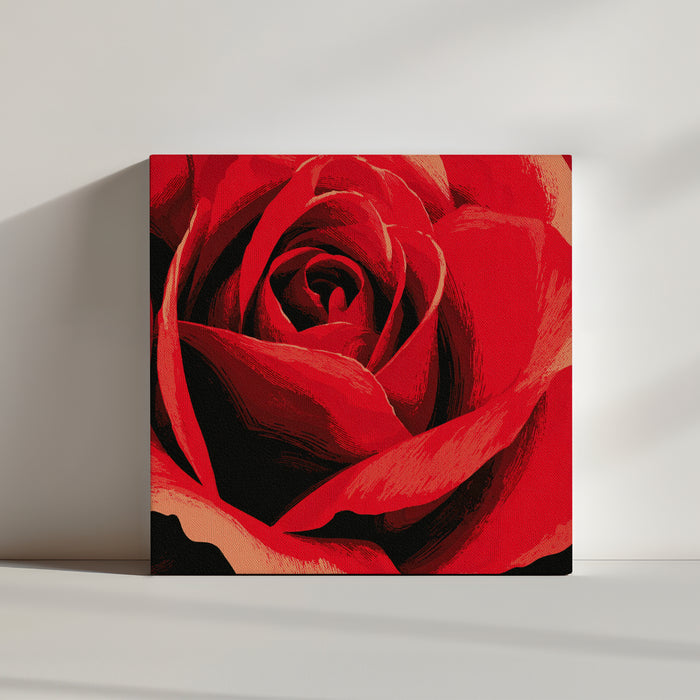 Stylized Red Rose Close-Up Wall Art – Romantic, Artistic