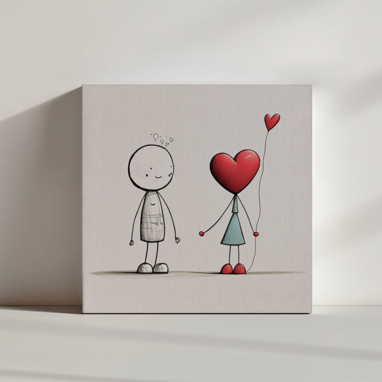 Valentine's Day wall art, romantic couple illustration with a heart-shaped woman silhouette