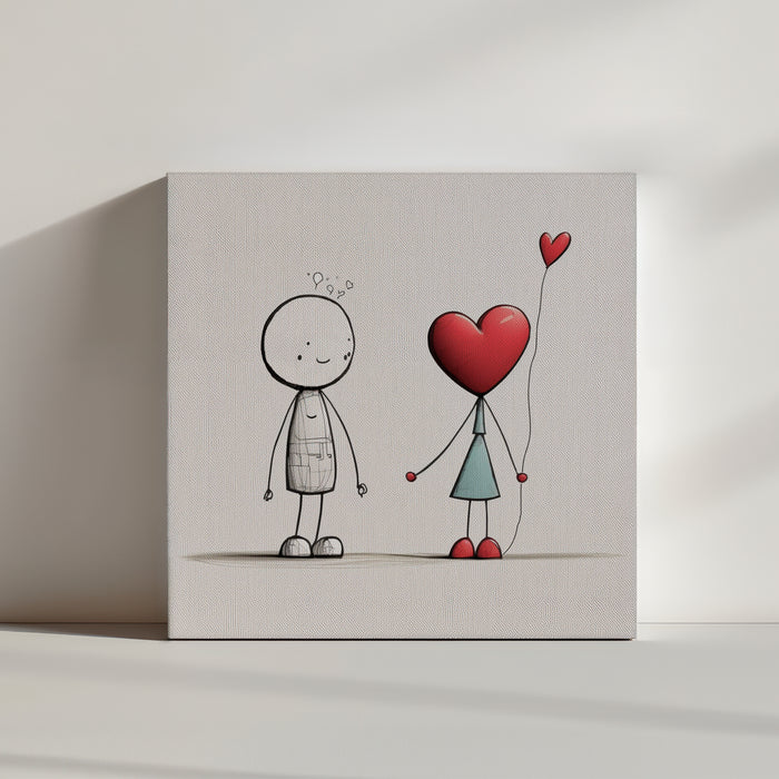 Valentine's Day wall art, romantic couple illustration with a heart-shaped woman silhouette