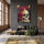Tableau salon crâne et roses rouges fond doré baroque moderne décor mural élégant