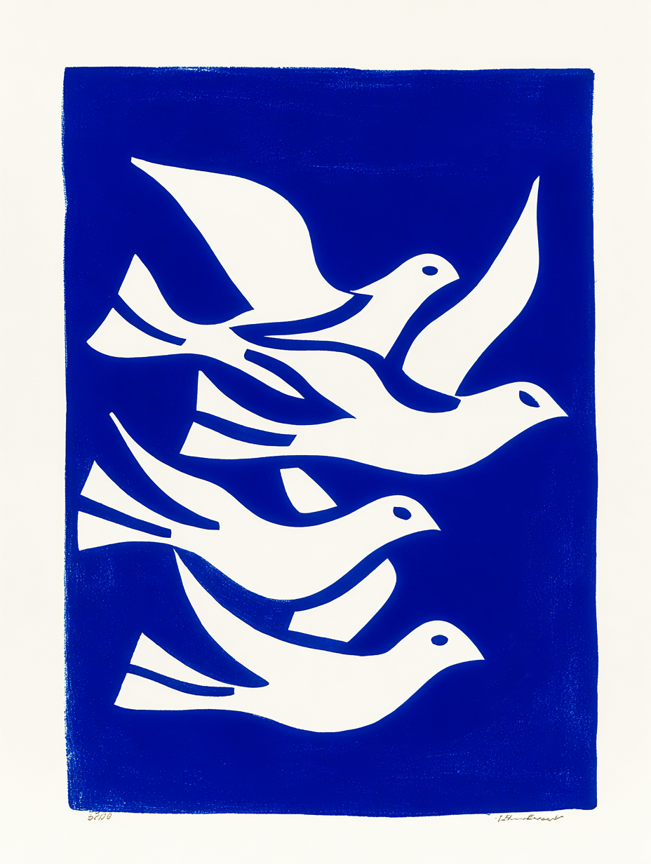 Large White Doves Canvas Wall Art - Klein Blue Flight