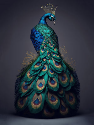 A realistic photo of a majestic peafowl with blue plumage.
