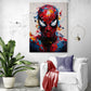 Tableau vibrant Spiderman dans un salon moderne.