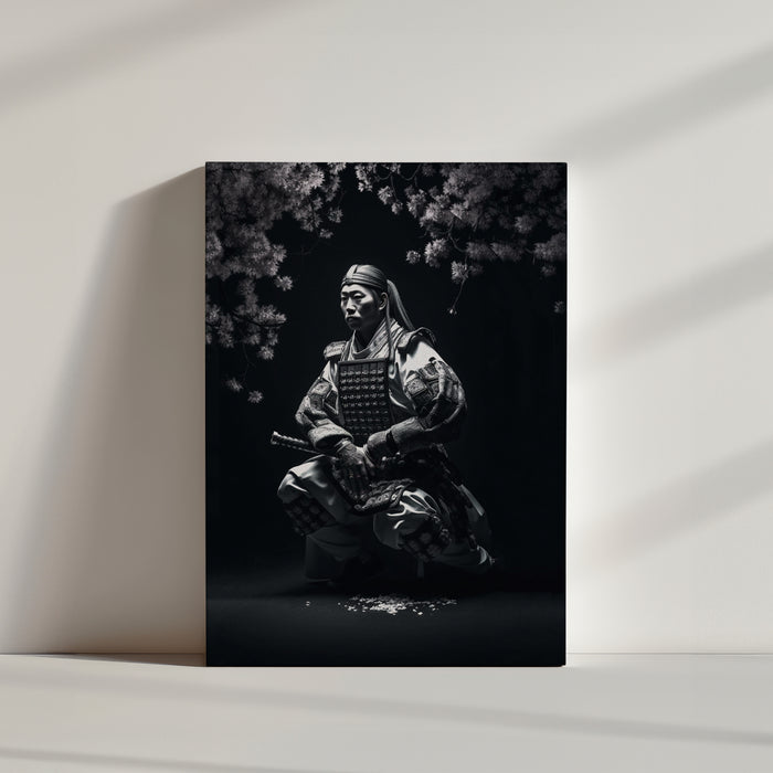 Ultra-realistic Japanese samurai seated canvas wall art