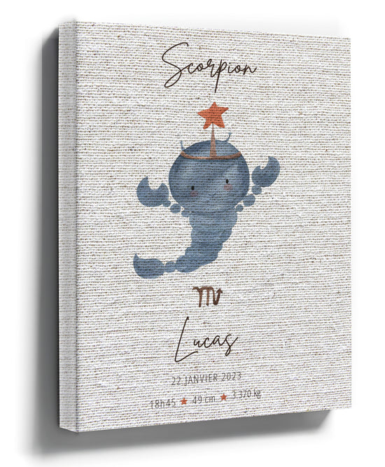 Personalized Scorpio zodiac wall art for a minimalist baby nursery