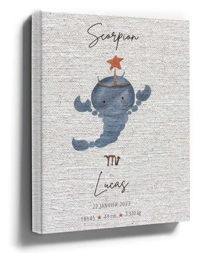 Personalized Scorpio zodiac wall art for a minimalist baby nursery