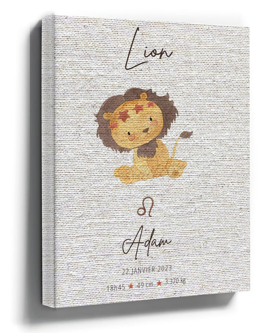 Personalized Leo zodiac lion nursery wall art poster for a minimalist baby room