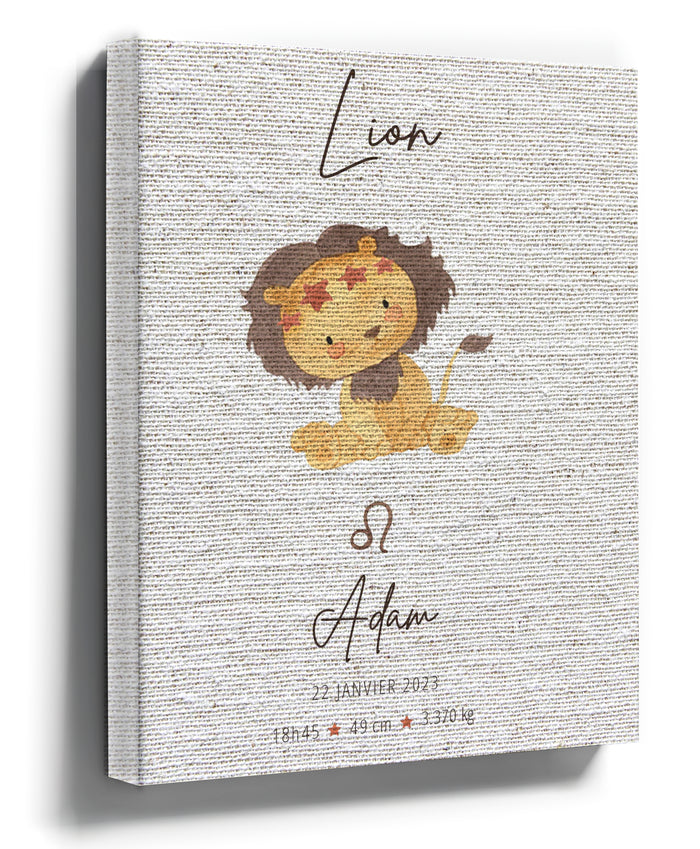 Personalized Leo zodiac lion nursery wall art poster for a minimalist baby room