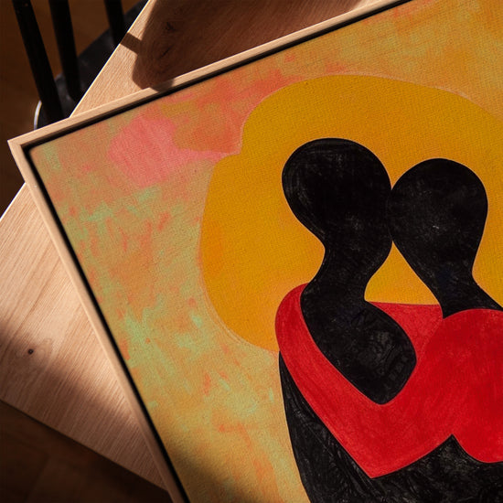 Embracing couple silhouette canvas wall art for minimalist living room decor