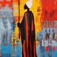 Belle peinture soufi africaine, sans visage, dans le goût de Jean-Michel Basquiat, peinture à l'huile, couleurs unies éclatantes,