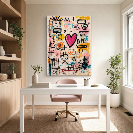 Tableau street art coloré cœur rose graffitis style urbain contemporain décoration murale moderne