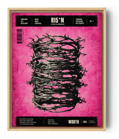 Crown of thorns street art canvas in hot pink, gritty urban contemporary design with text elements