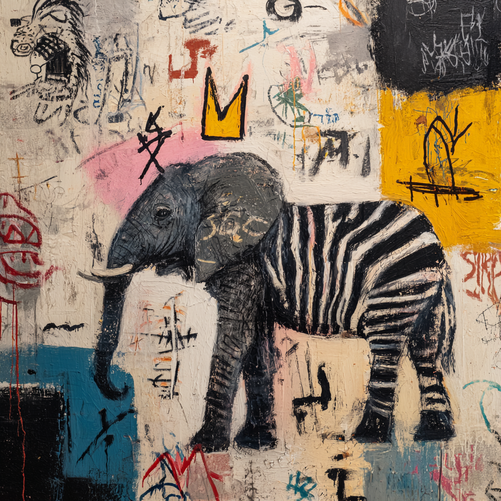 Tableau street art Éléphant couronné - Hybride zèbre graffiti urbain