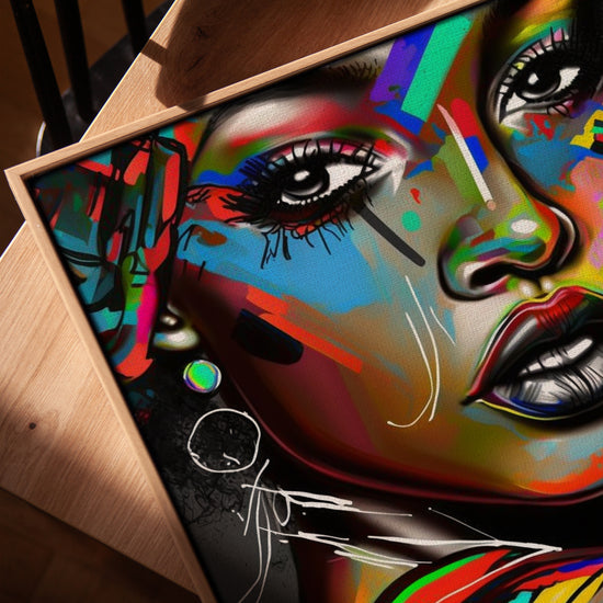Street art woman portrait wall art, minimalist office decor canvas
