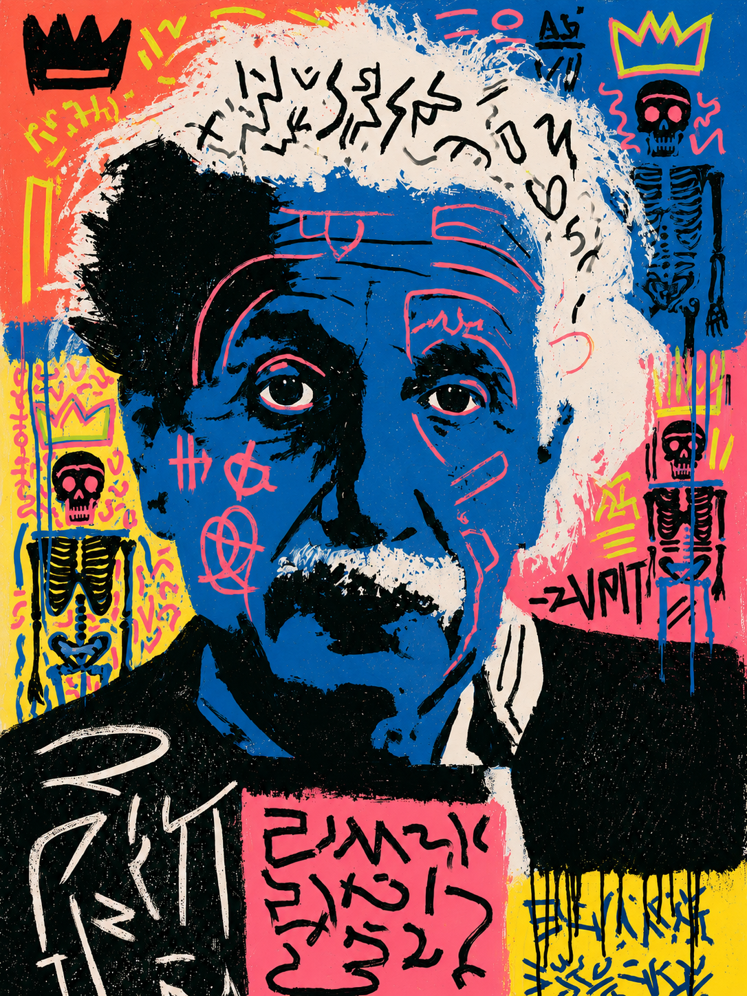 Tableau sur toile Einstein - Street art vibrant inspiration Basquiat