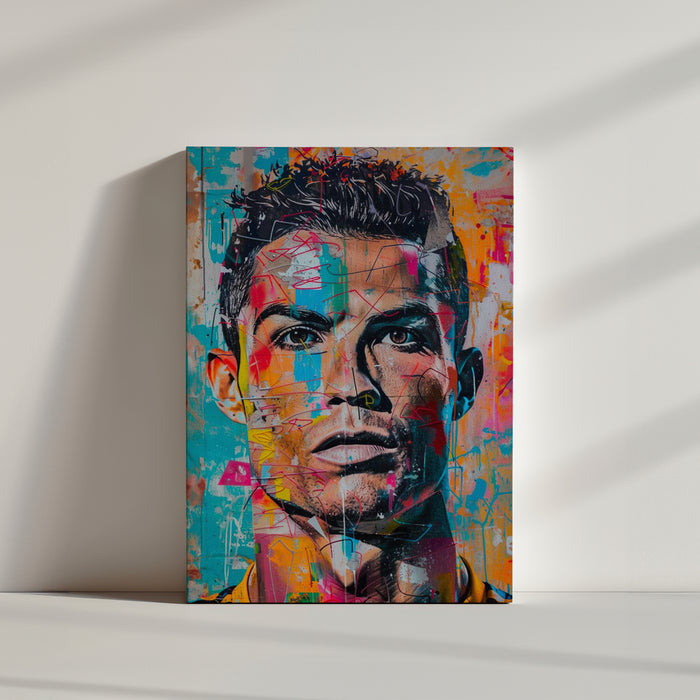 Détail intense d'un tableau street art de Ronaldo.
