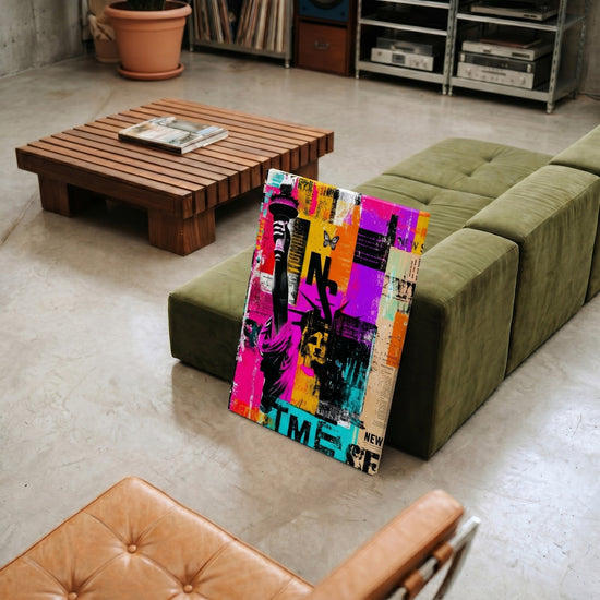 Colorful Statue of Liberty street art canvas, urban collage for modern decor
