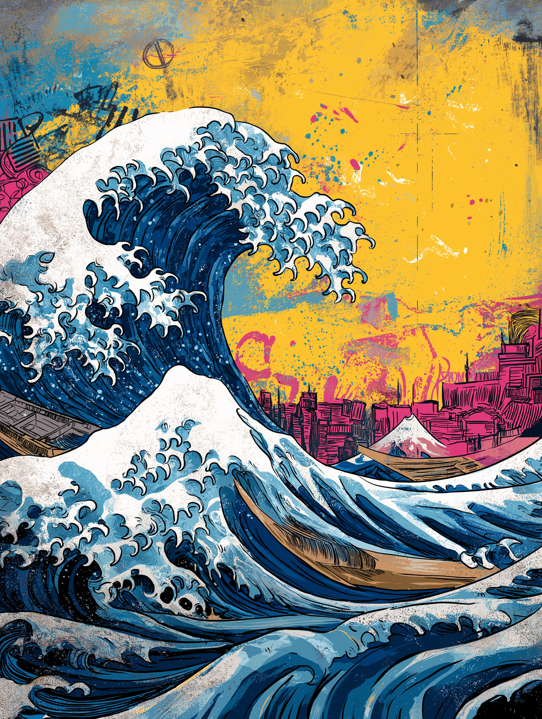 Tableau street art Grande Vague Hokusai - Pop urbain japonais