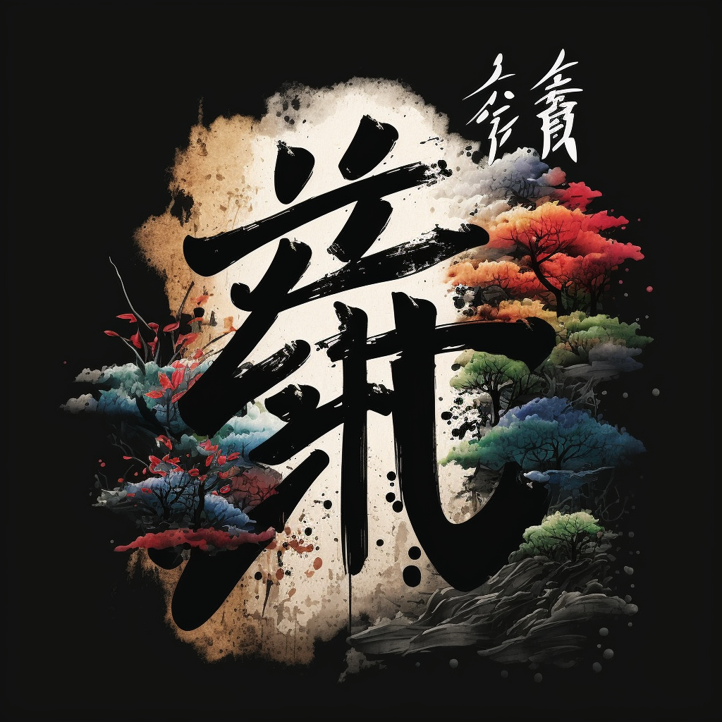 Tableau calligraphie japonaise : symbole, encre de Chine.