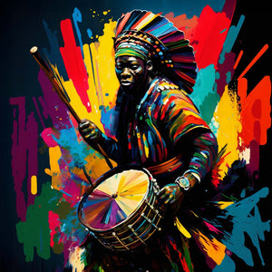 colorful art wall piece of African musician