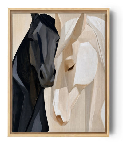 Paarden schilderij zwart-wit op canvas, abstract en tijdloos voor wanddecoratie