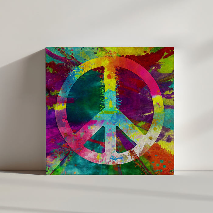 Vibrant psychedelic peace sign canvas print — hippie decor wall art