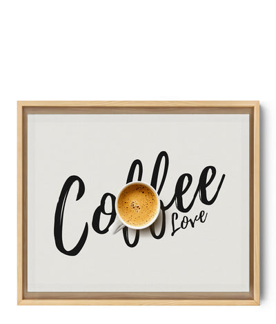 Wandbild Kaffeetasse mit Espresso-Crema, coffee love in handschriftlicher Typografie auf weißem Hintergrund geschrieben