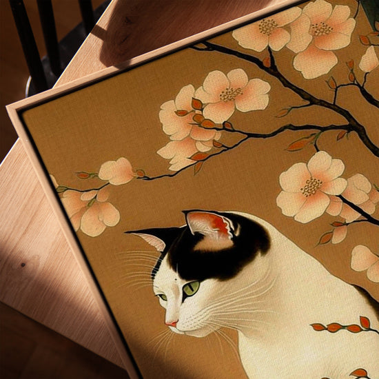 Chat japonais sakura tableau pour bureau scandinave