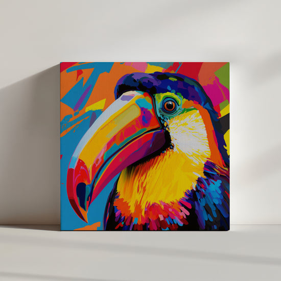 Pop Art Toucan wall art canvas, close-up of a vibrant exotic bird
