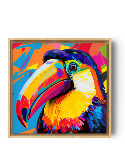 Tukan-Wandbild im Pop-Art-Stil, Nahaufnahme des exotischen Vogels in leuchtenden Farben