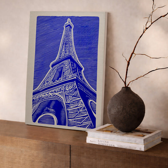 Tableau tour Eiffel bleu électrique graphique moderne décoration salon buffet contemporain