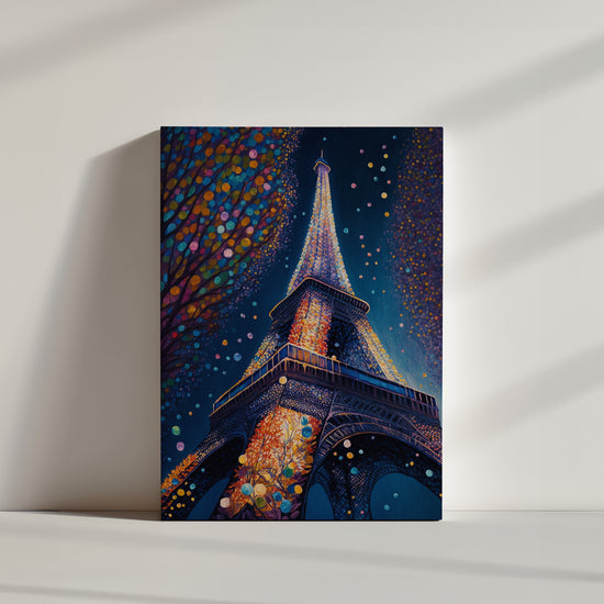 Eiffel Tower color pointillism painting from ground view - Paris canvas art