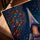 Nighttime pointillism Eiffel Tower wall art for living room - golden oak frame