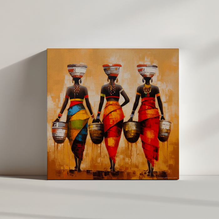 tableau "Trois Femmes Africaines", une œuvre captivante qui transporte votre imagination vers les contrées lointaines de l'Afrique.