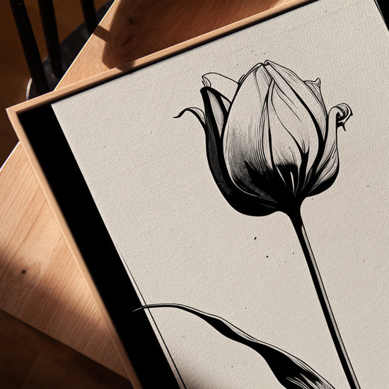 Black and white tulip canvas print for minimalist living room decor
