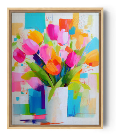 Vibrant tulip bouquet in a colorful modern abstract style, fresh spring vibe