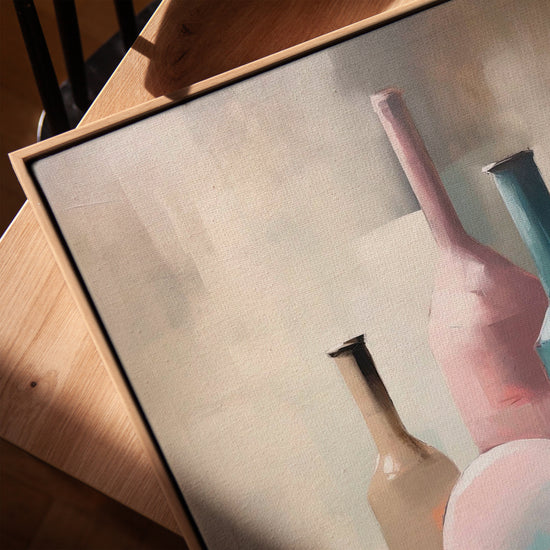 Tableau vases abstraits pastel pour salle à manger scandinave