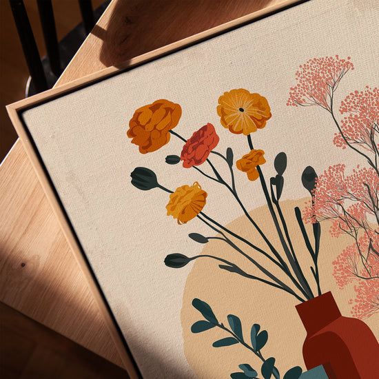 Tableau vases stylisés fleurs pour salle à manger minimaliste