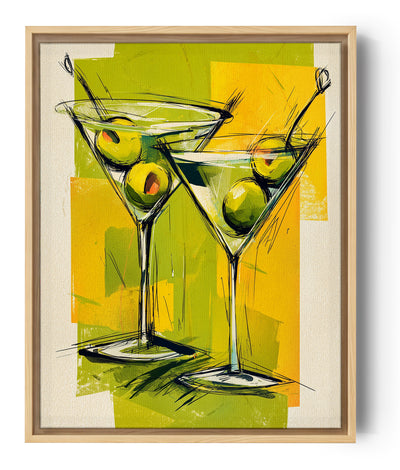 ilustración para cocina copa de martini gin aceituna