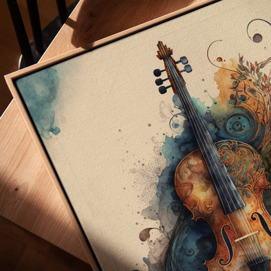 Violon aquarelle tableau décoratif pour salon minimaliste scandinave