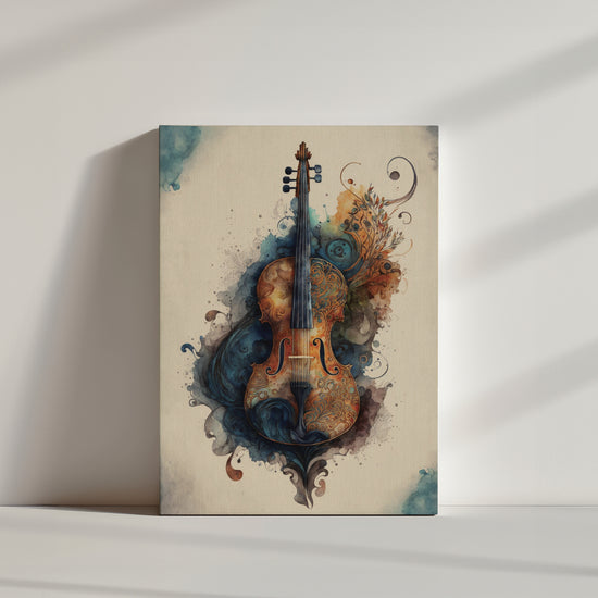 un magnifique tableau violon en bois inspiré de la peinture à l'aquarelle sur un fond beige