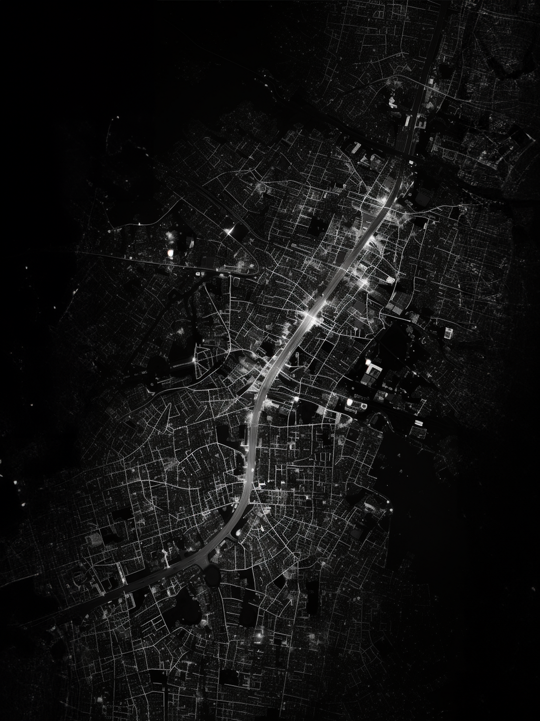 Black & White Aerial City Map Wall Art Print